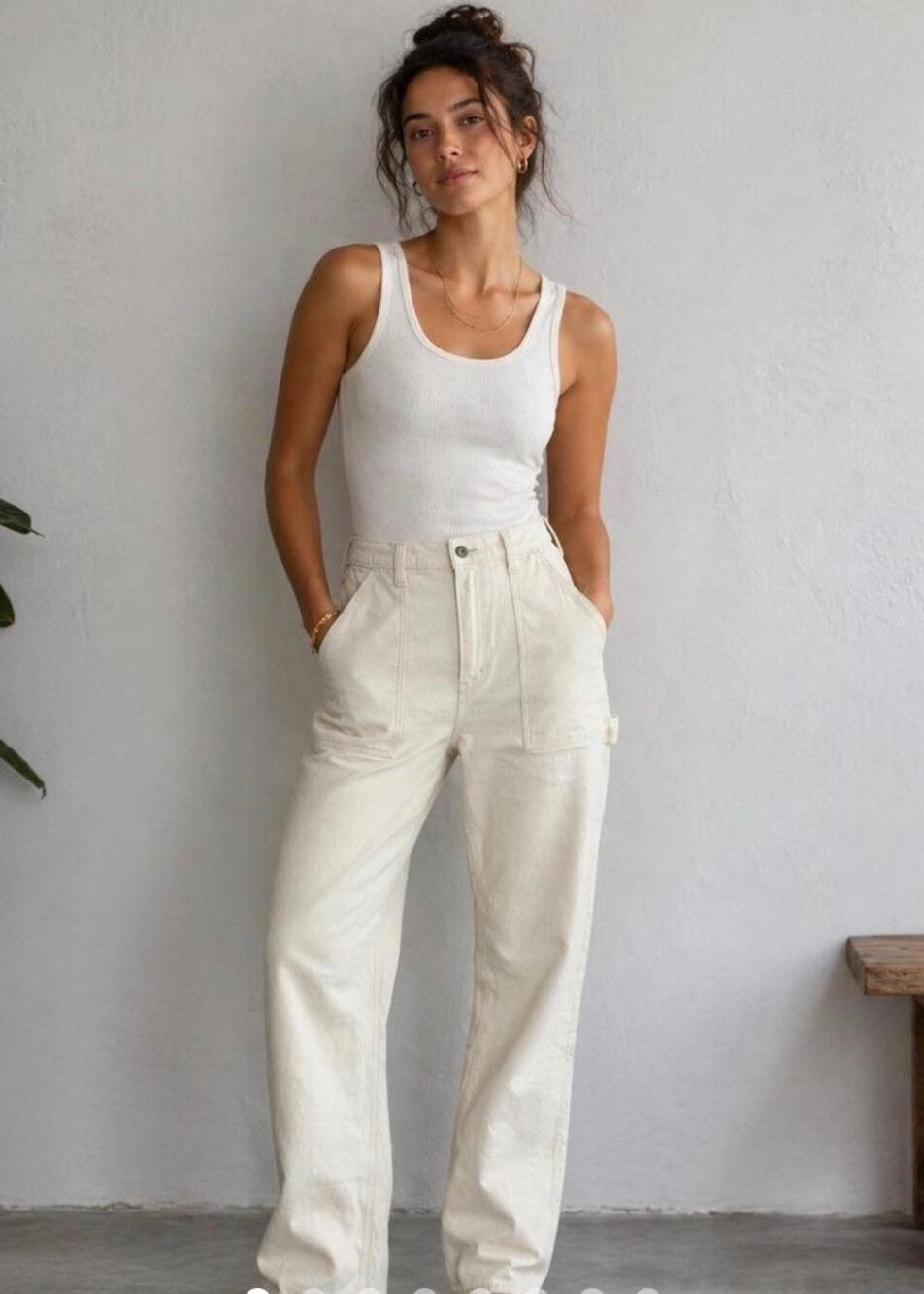 NWOT Abercrombie & Fitch Cream Carpenter Curve Love High Rise Straight Jeans 10R